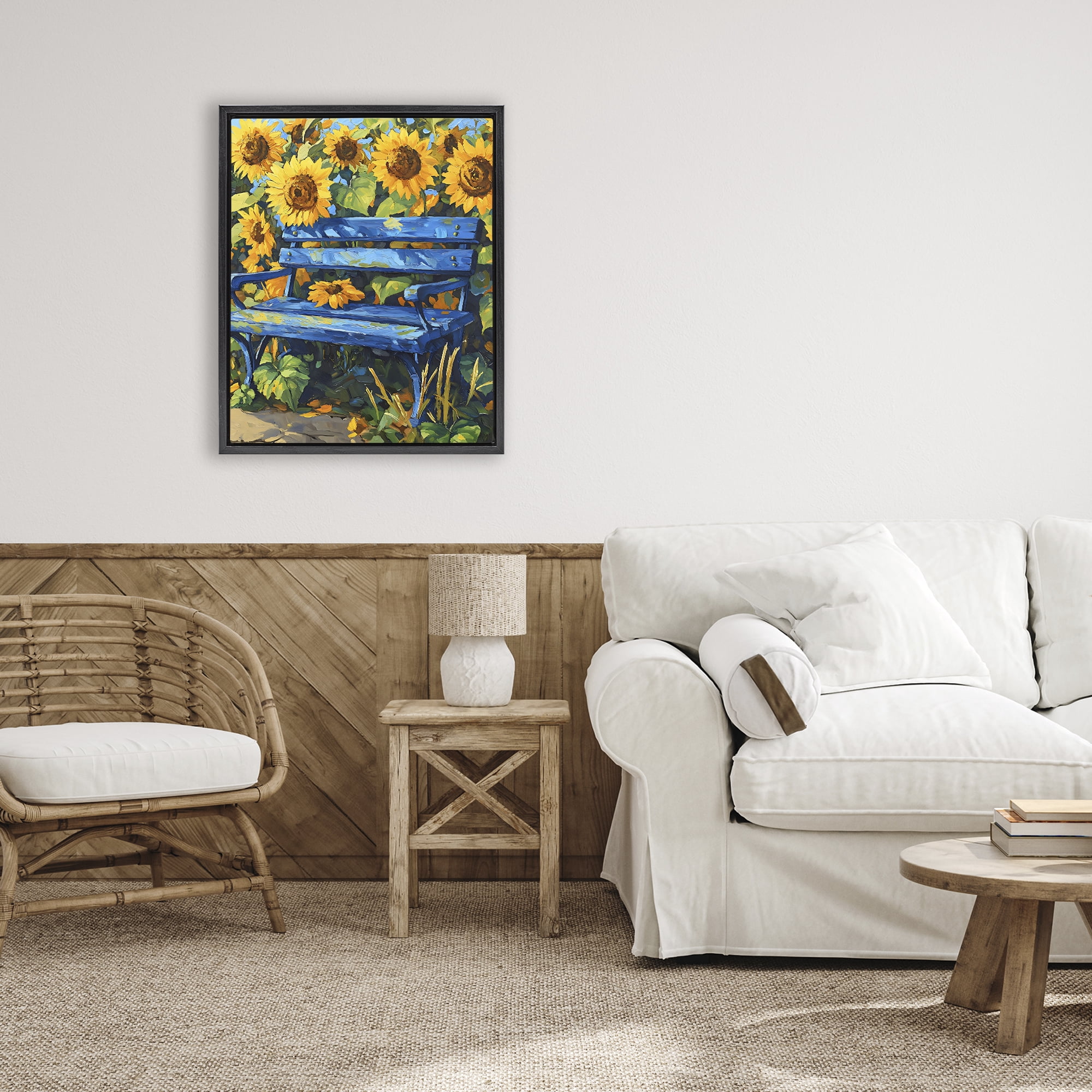 Stupell Industries Bench in Sunflower Field Black Framed Floater Canvas Wall Art, design by Creative Studio