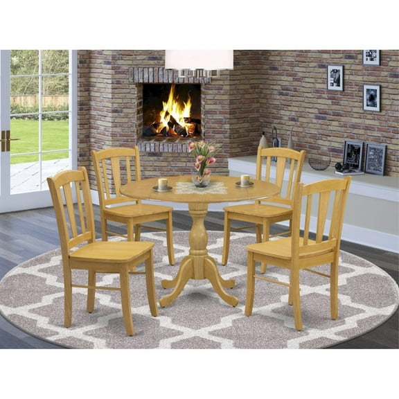 East West Furniture Dublin 5-Piece Solid Wooden Dining Set in Oak