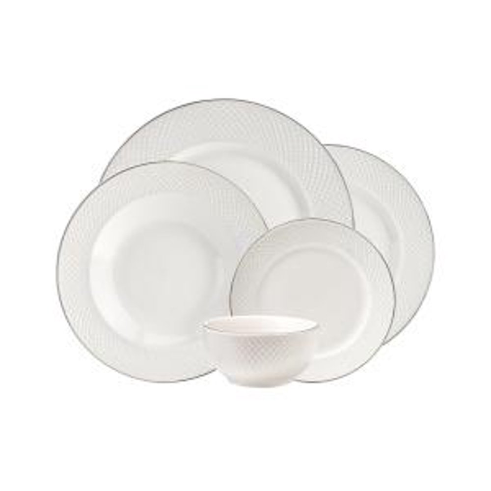 20Piece Lattucina Porcelain White Dinnerware Set with Silver Trim