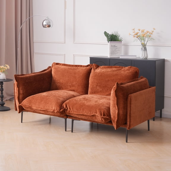 Magic Home Sectional Sofa with High Sofa Legs Orange Loveseat Sofa Velvet Orange Couches 2 Seat Sofa U-shaped Sectional Couch, Living Room Furniture Set for Home Apartment Office Studio