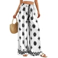 thumbnail image 3 of Women's Wide Leg Palazzo Pants 2026 Summer Boho Floral Trousers Drawstring Elastic Waist Wide Leg Pants with Pockets Spring Flowy Beach Vacation Clothes Resort Wear Lounge Pants White XL, 3 of 6
