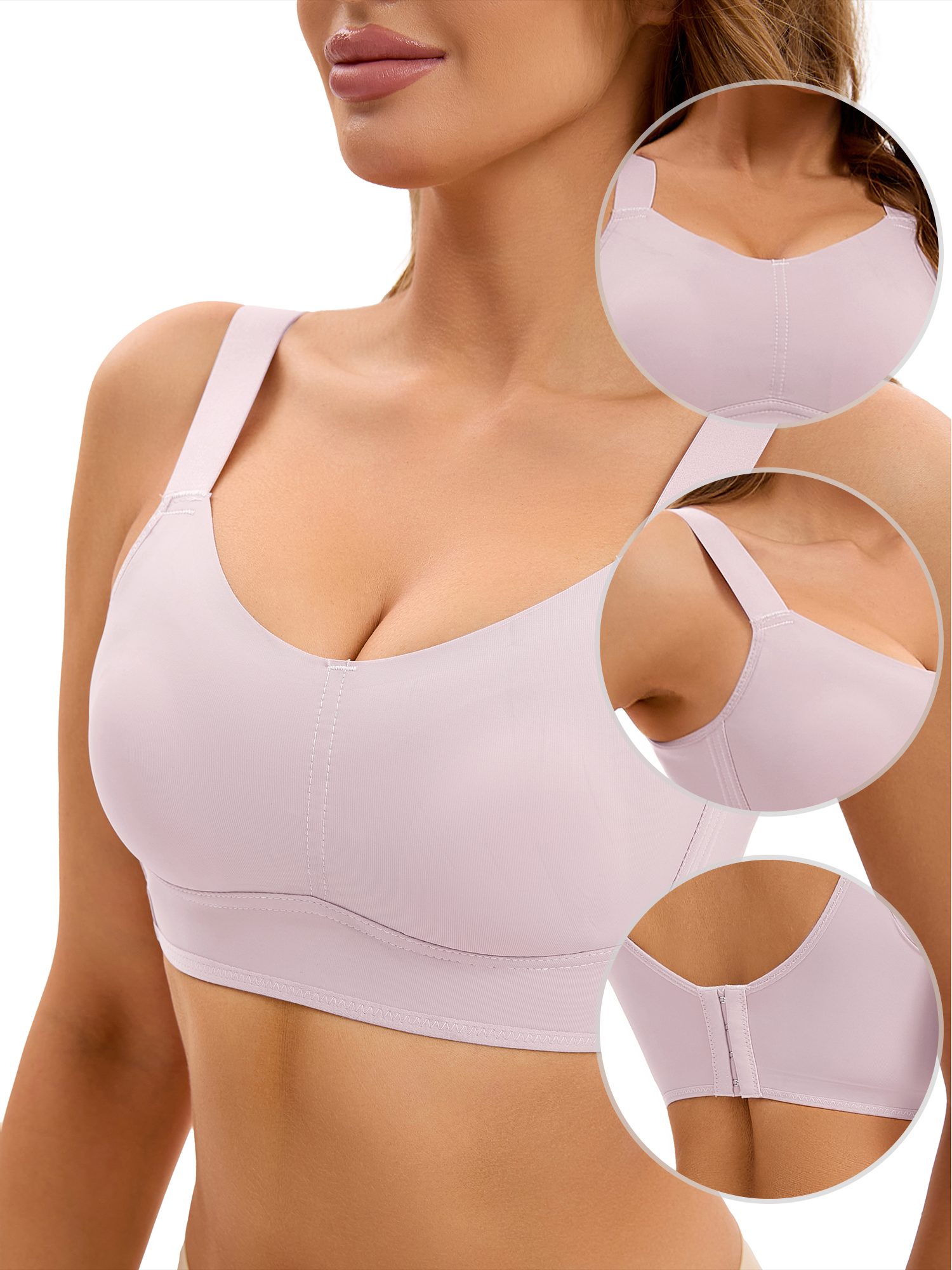 Unique Bargains Women's Full Coverage Push Up V Neck Bras Adjustable Straps L Deep Purple