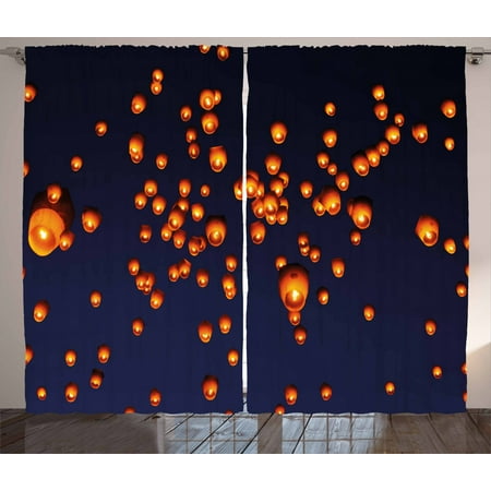 Good Quality Bedroom Sets Lantern Curtains 2 Panels Set, PingXi District Festival at Night Taipei Taiwan Good Vibes Hope for Future, Window Drapes for Living Room Bedroom, 108W X 63L Inches, Night Blue Orange, by Ambesonne ()