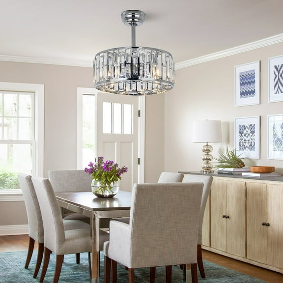 GMizon 18-inch modern round crystal fan light, remote control American style living room ceiling fan light, suitable for bedroom, study and restaurant