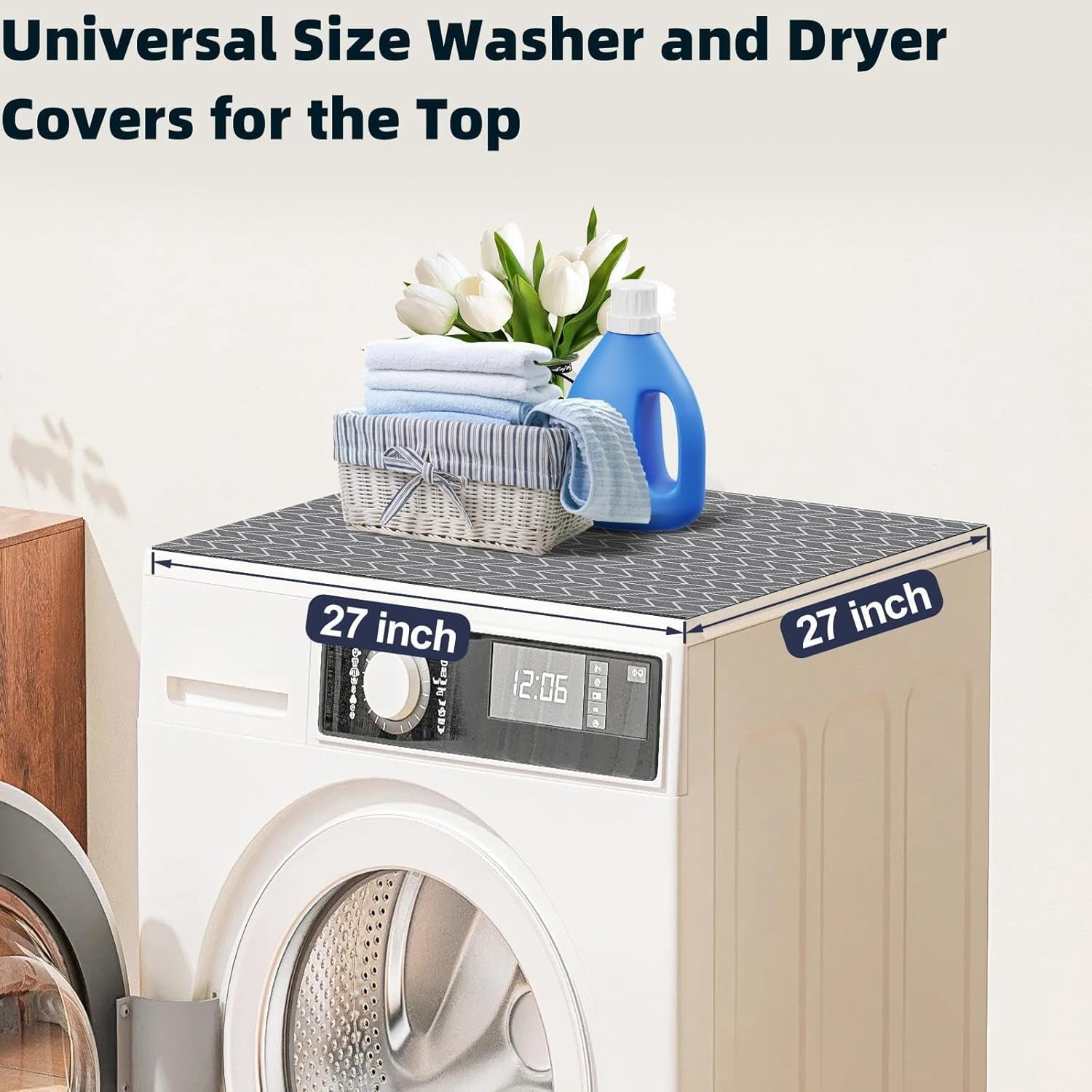 2 PCS Silicone Washer Dryer Top Protector Mat, 27" x 27" Non Slip Quick Drying Protective Cover for Laundry Room
