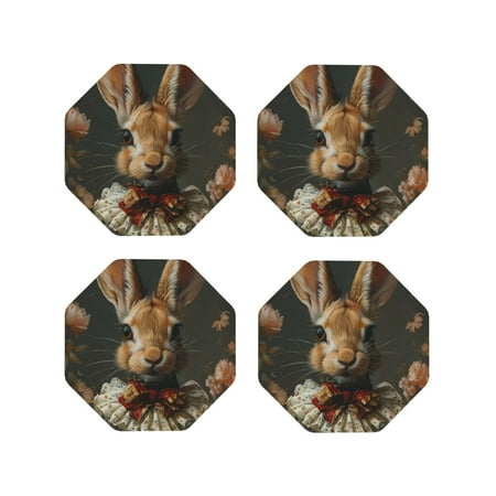 

Tideii Palatial Style Flower Rabbit for Leather Coasters 4 Pieces Anti-fouling and Anti-scalding Decorative Coasters Suitable for Restaurants Kitchens Coffee Shops-Octagon