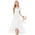 thumbnail image 1 of XIMIN Robes de Demoiselle d'Honneur pour Fille à Volants Manches Courtes Encolure Carrée Ligne A Asymétrique Demoiselle d'Honneur Junior Formelle Invitée de Mariage Fête Bal Remise des Diplômes Anniversaire Robe pour Filles (Blanc, 5-6 Ans), 1 of 6