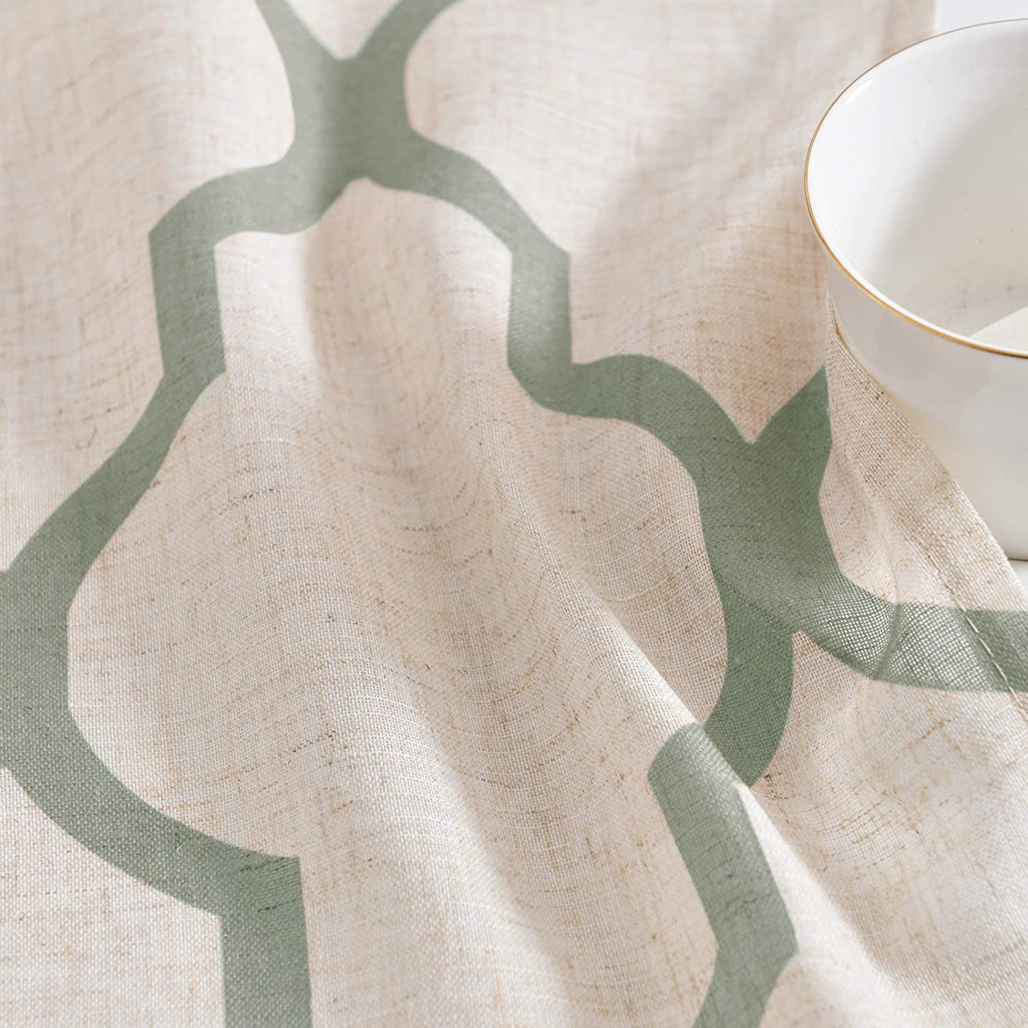 Curtainking Kitchen Curtains Moroccan Tile Print  Cafe Curtains 26x36 inch ShortCurtains for Bathroom 2 Panels Sage on Flax