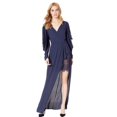 thumbnail image 1 of BCBGMAXAZRIA Koko Georgette Draped Sleeve Ruffle Lace Faux Wrap Gown Dark Navy 8, 1 of 1