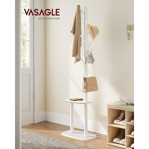 qewtrs Coat Rack  Free Standing Coat Stand  Hall Coat Tree with 8 Hooks and Storage Shelf  67.1 Inch Tall  for Coats  Hats  Bags  for Entryway  Hallway  Bedroom  Cloud White URCR033W01 gt