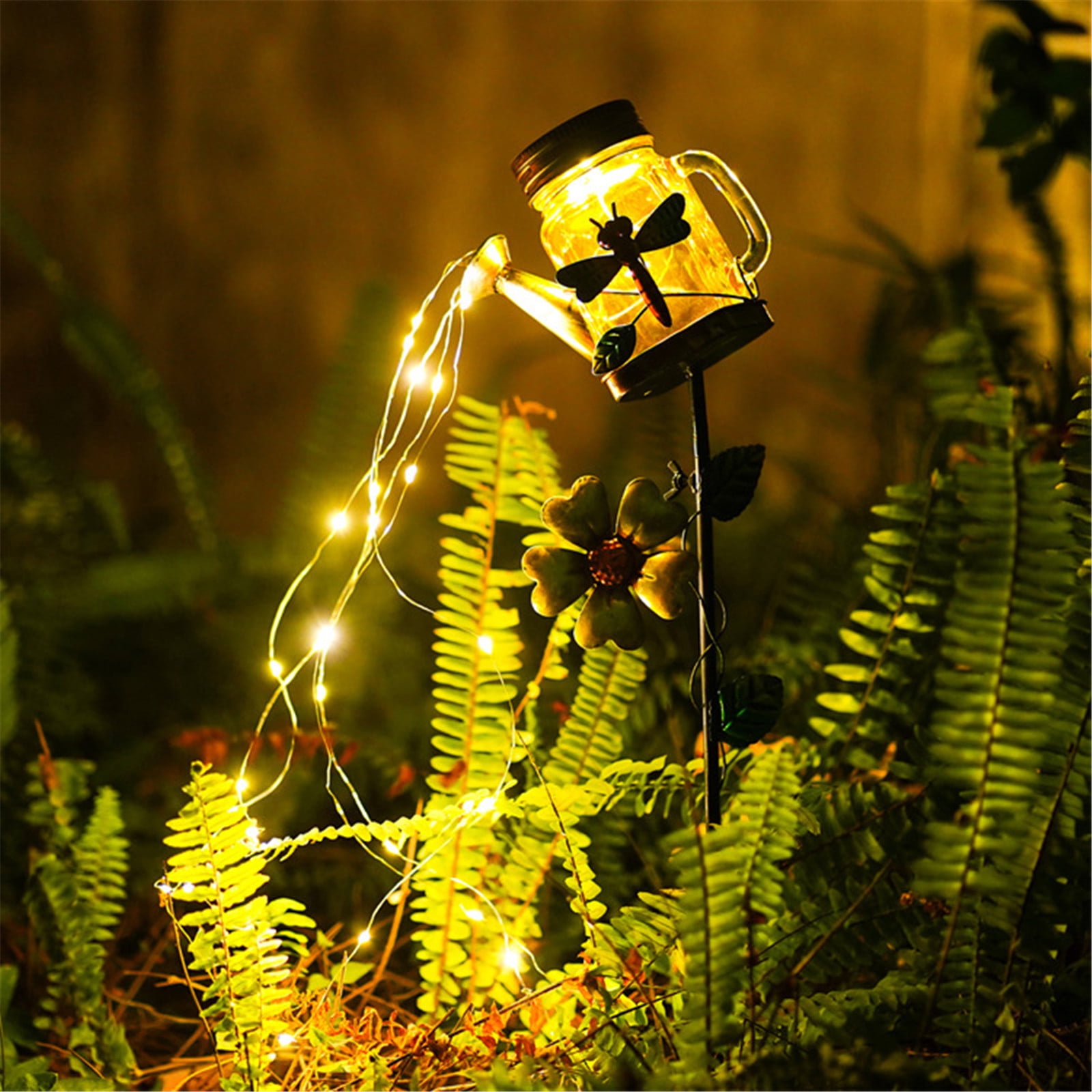 Dpityserensio Wrought Iron Hollow Projection Solar Lamp Outdoor Garden Kettle Lamp Plug