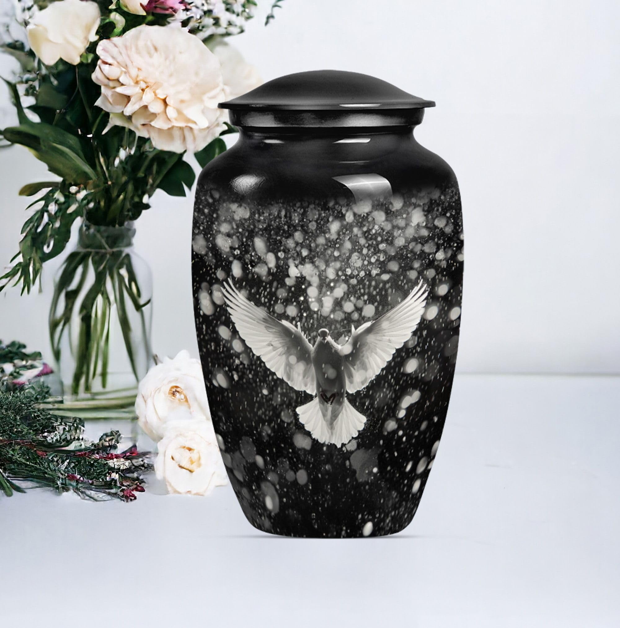 SUBSH Dove Urn - Combo of 2 (10 Inch Urn & Keepsake Urn), Black Urn for Human Ashes - Pet Urns - Cremation Urn - Urns for Ashes Adult Male - Urns for Human Ashes Adult Women, Decorative Urns