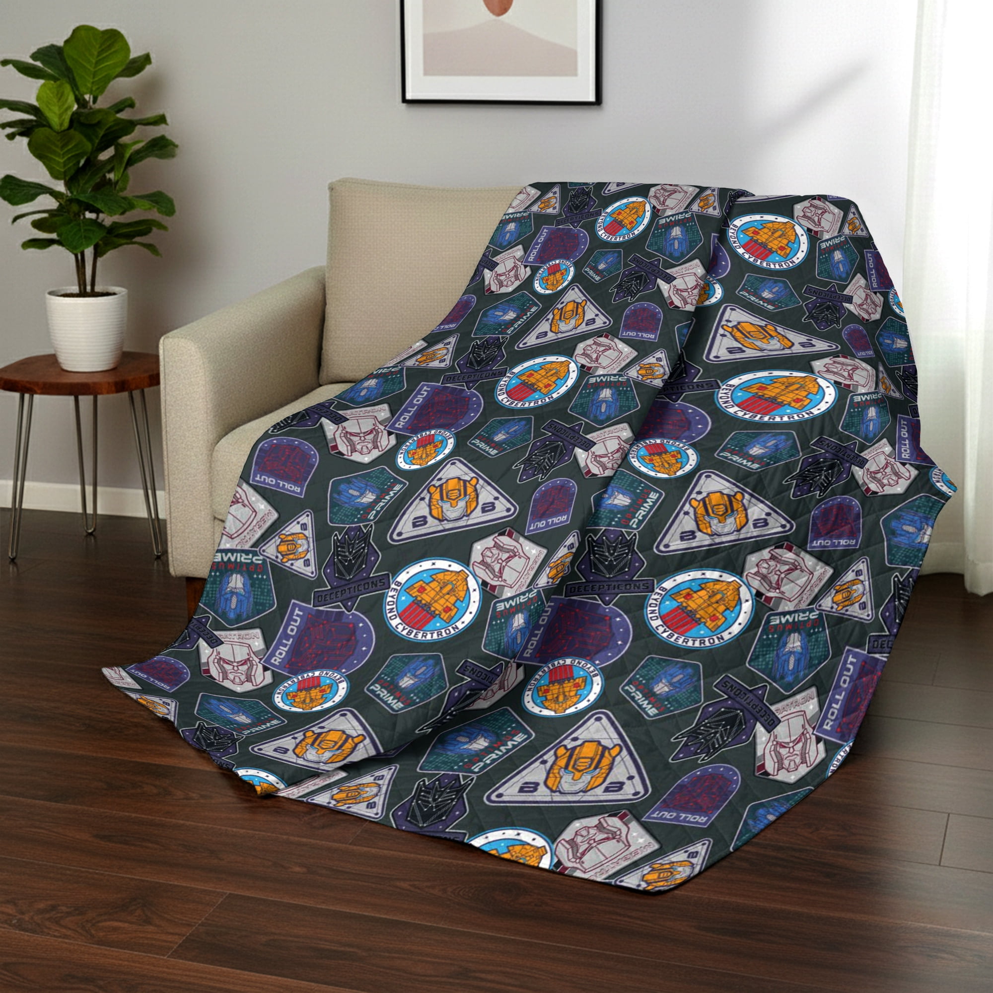Transformers Autobots Verus Decepticons Quilted Throw Blanket 60x80 inches, Kids Character Bedding