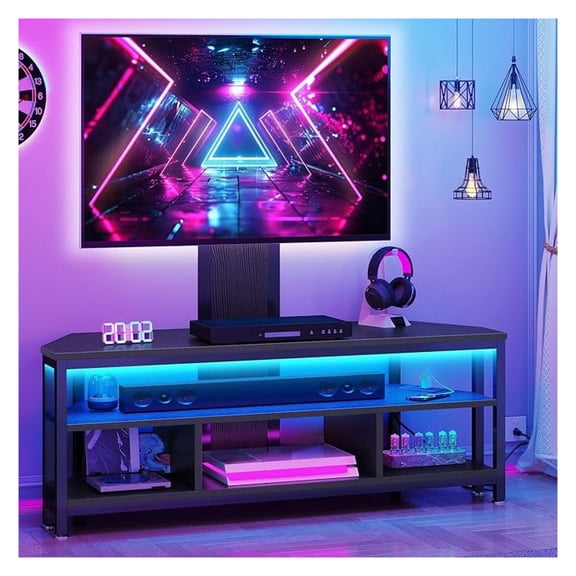 Black TV Stand with Mount, Modern TV Stand for 70/65 inch TV LED Entertainment Center with Adjustable Mount & Power Outlet, TV Console Cabinet, Black