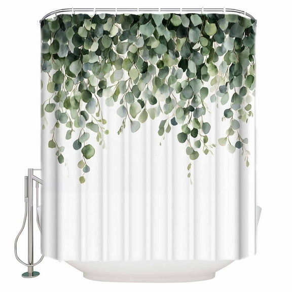 Extra Long Shower Curtain 72x96 Inch, Botanical Leaves Shower Curtain Waterproof Bathroom Decor Farmhouse Simple Eucalyptus Branches Fabric Bath Curtain Set Accessories with Hooks
