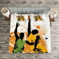 thumbnail image 3 of Ambesonne Cartoon Quilted Bedspread Set 3 Pcs, Basketball Players Art, King Size, Orange Green, 3 of 3