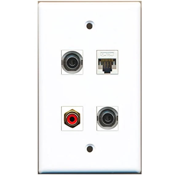 RiteAV - 1 Port RCA Red 2 Port 3.5mm 1 Port Cat5e Ethernet White Wall Plate