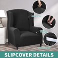 thumbnail image 4 of 1 Piece Stretch Wingback Chair Slipcover Latest Jacquard Design Wing Chair Cover Non Slip Furniture Protector with Foam Rods for Living Room (Wing Chair, Black), 4 of 7