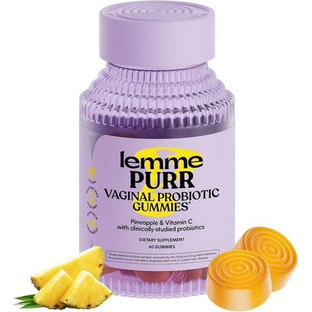 Lemme Purr Vaginal Probiotic Gummies for Women - Promotes pH Balance, Healthy Vaginal Odor & Urinary Tract Health w/Lactobacillus Blend, Pineapple & Vitamin C, 60 Count