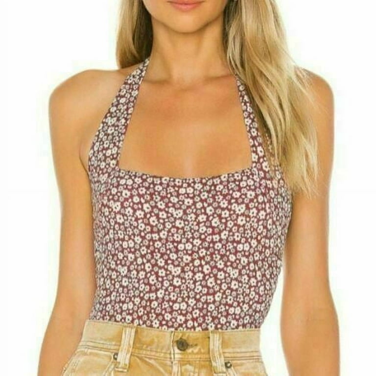 FREE PEOPLE Talk Back Duo Halter Bodysuit Womens Red Size XL MSRP $68 