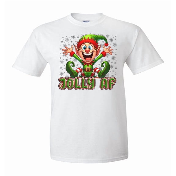 Funny Christmas T-Shirt Jolly AF Elf Cartoon Humorous Holliday Tee Shirt