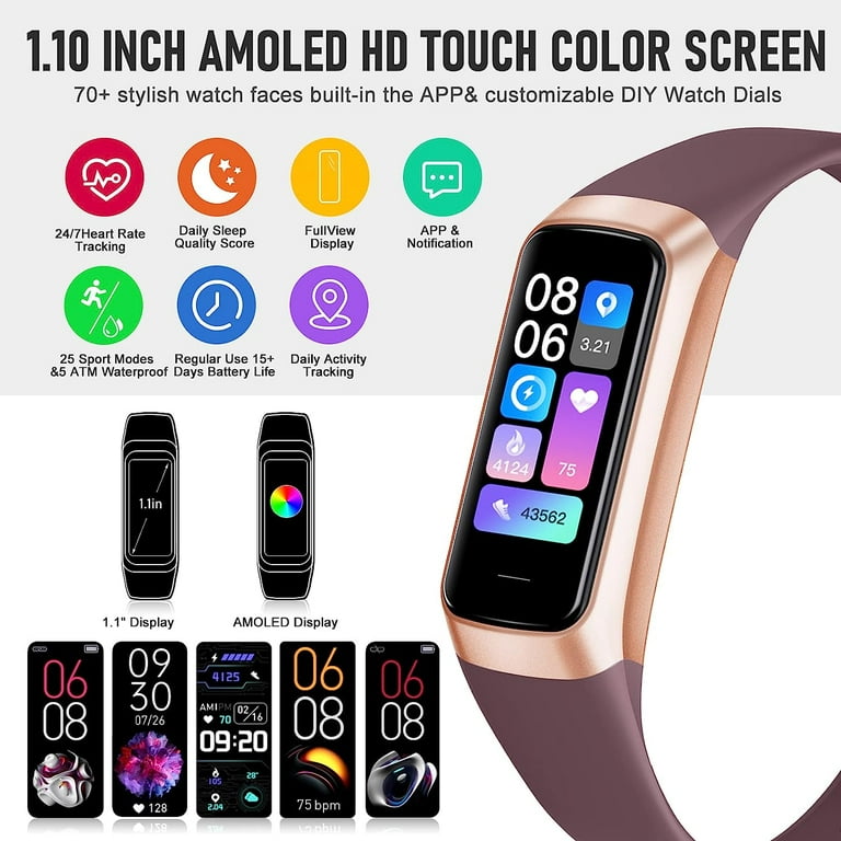 Fitness Tracker 1.10 AMOLED Touch Color Screen Activity Tracker with 24 7 Heart Rate Sleep Tracking 25 Sports Step Calorie Counter Pedometer Walmart
