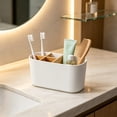 thumbnail image 4 of Divided Bathroom Countertop Organizer, 6.89-Inch Plastic Toothbrush Holder and Toiletry Storage Box with Removable Compartments, White, 4 of 5