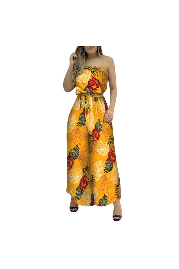 Baggy Jumpsuits for Women Boho Floral Print Wide Leg Jumpsuit Strapless Tube Top Romper off the Shoulder Casual Jumpsuit My orders