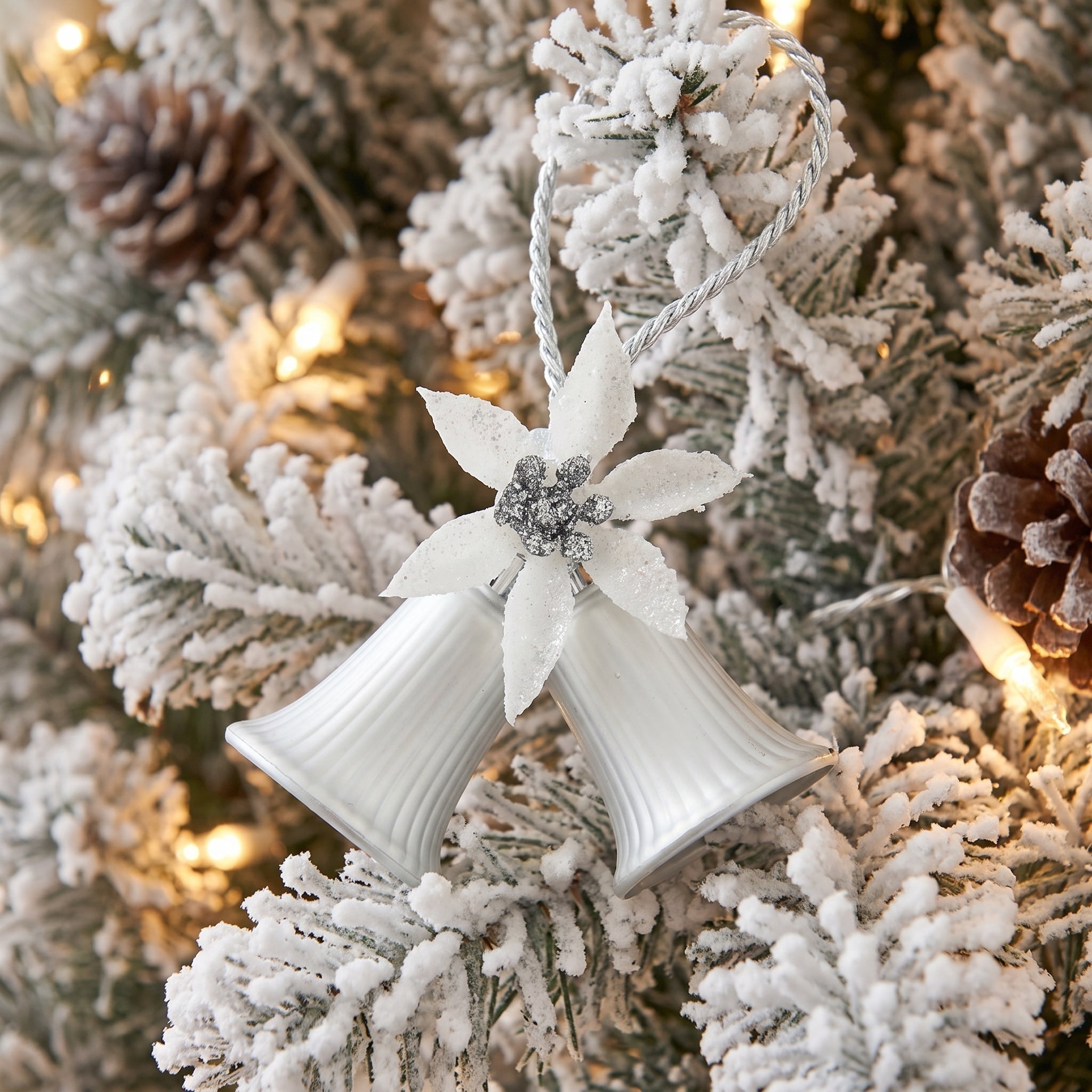 4-Count Silver Double Bell Mini Christmas Ornaments, 4", by Holiday Time