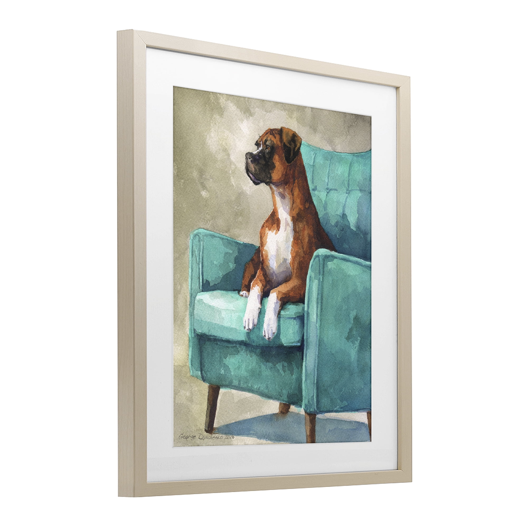 Stupell Industries Majesty Boxer on Armchair Birch Framed Print Under Glass, design by George Dyachenko