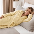 thumbnail image 2 of HEARTNICE Fuzzy Robes for Women, Long Plush Hooded Fluffy Warm Bathrobes,(Light Yellow,S-M), 2 of 6