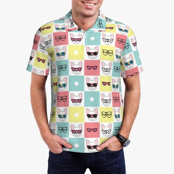 Balery Cute French Bulldog Camisa Polo de Hombre con Estampado, de Manga Corta y Tejido Medio, Camisa Tipo Golf Polo-Small