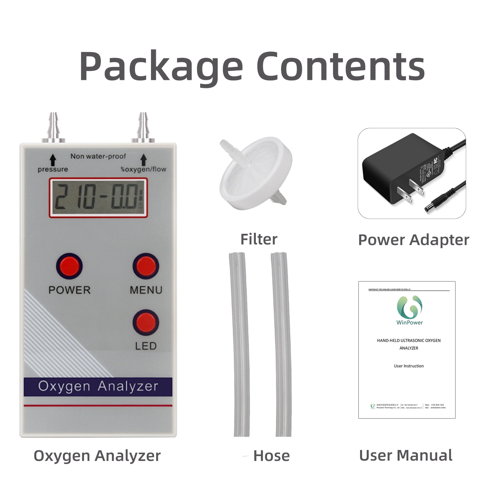 Oxygen Analyzer for Oxygen Concentrator Oxygen purity tester Oxygen Concentration Flow Pressure LCD Backlit