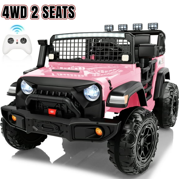 Funride 4WD 24 Volt Ride on Truck, 2 Seater Electric Car for Kids, Power Car Wheels with Remote, Bluetooth, LED Lights, Pink
