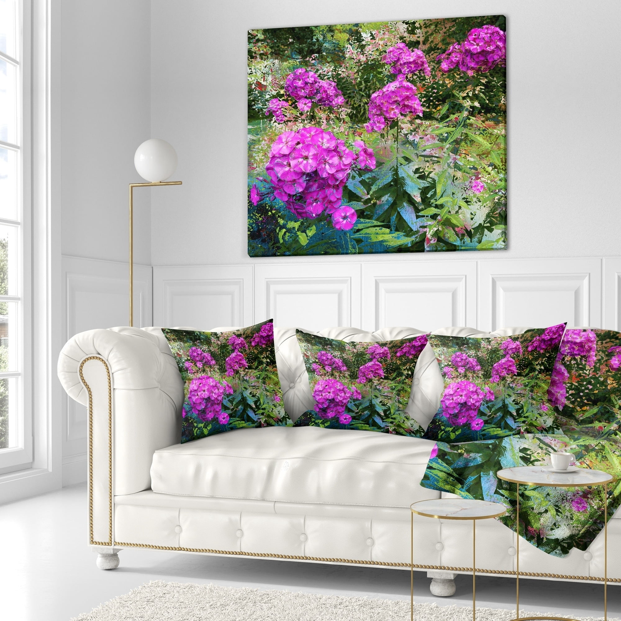 Designart Theme With Pink Flowers and Green - Floral Throw Pillow - 12x20