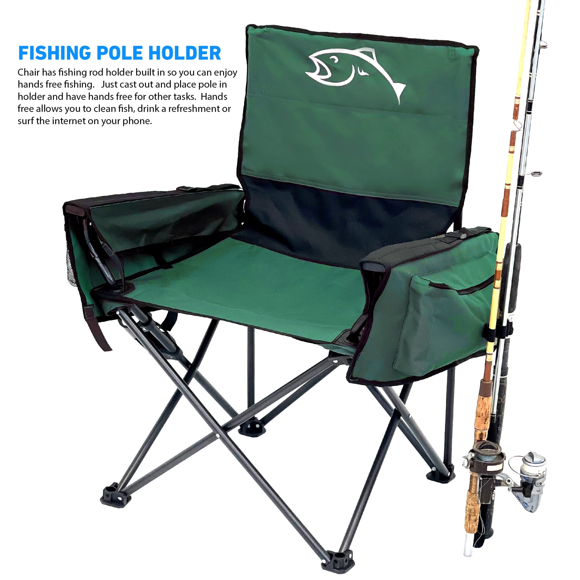 Fishing Chair with Rod Holder Built In Cooler Hands Free Fishing Pole Holder - Storage Pouch Storage Bag for Fishing Accessories Full Size Portable & Folding Ruler for Measuring Fish