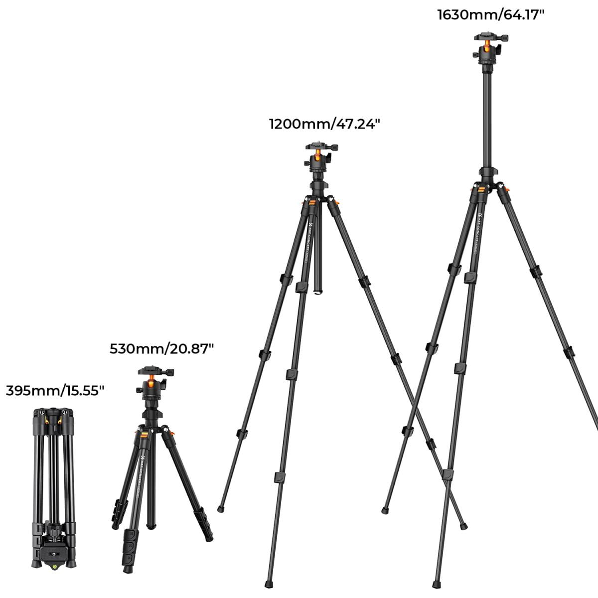 K&F Concept 64" Lightweight Aluminum Camera Tripod, 17.6lbs/8kg Load Compact Vlog Travel Tripod with 360 Degree Ball Head for DSLR Cameras