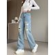 thumbnail image 5 of Pantalones vaqueros de mujer con agujeros deshilachados hasta los tobillos sueltos elegantes de verano para el tiempo libre, pierna ancha, cintura alta, Harajuku Y2K, pantalones retro de moda básicos, 5 of 6