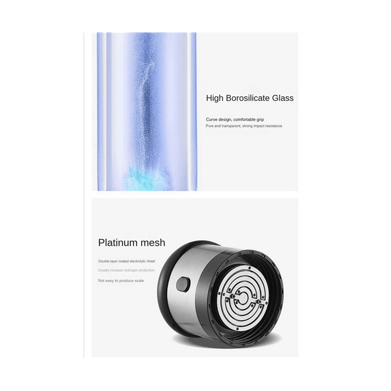 SAIKUN Hydrogen Rich Water Cup ，PEM Technology Ionizer ， Portable USB  Rechargeable Ionized Water Generator Anti Aging Antioxidant Glass Bottle-  350ml