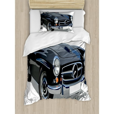 - Cars Duvet Cover Set, Classical Retro Vehicle Antique Convertible Prestige Old Fashion Revival, Decorative Bedding Set with Pillow Shams, Black Pale Grey White, by Ambesonne
