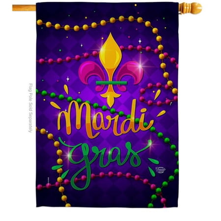 Ornament Collection 28 x 40 in. Mardi Gras Beads House Flag with Spring Double-Sided Decorative Vertical Flags Decoration Banner Garden Yard Gift
