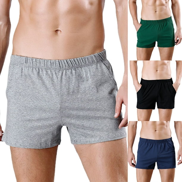 Opolski Soutong Sollid Color Men Underpants Side Pockets Comfy Elastic  Waist Loose Boxer Underwear for Inside Wear 