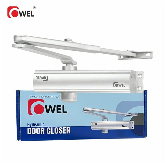 Owel Automatic Adjustable Grade 1, 7x3x2 Silver Aluminum Smooth Hydraulic Parallel Arm Door Closers, 2 Piece