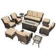 thumbnail image 4 of Ovios 10 Piece Outdoor Patio Furniture Set All-Weather Wicker Rattan Conversation Set with High Back Swivel Chairs & Propane Fire Pit Table, Beige, 4 of 11