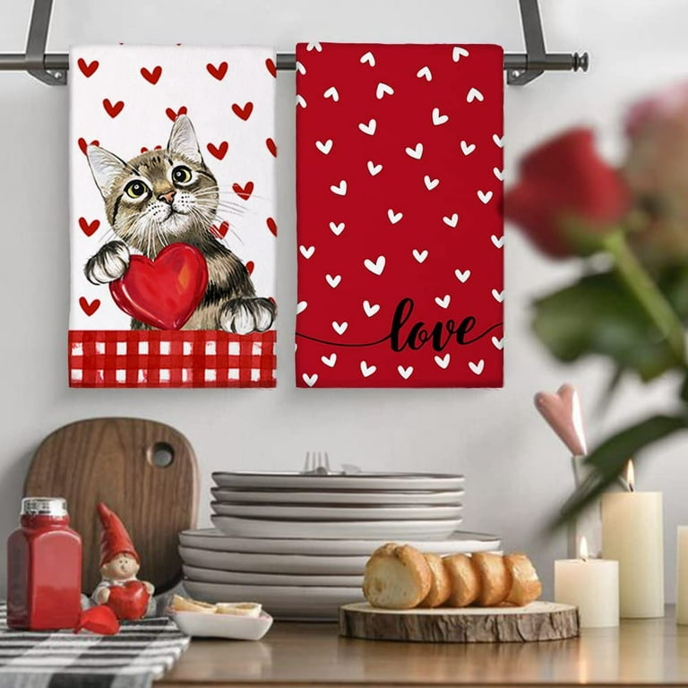 Red Roses Hanging Kitchen Towel, Valentine Day Hand Towels With