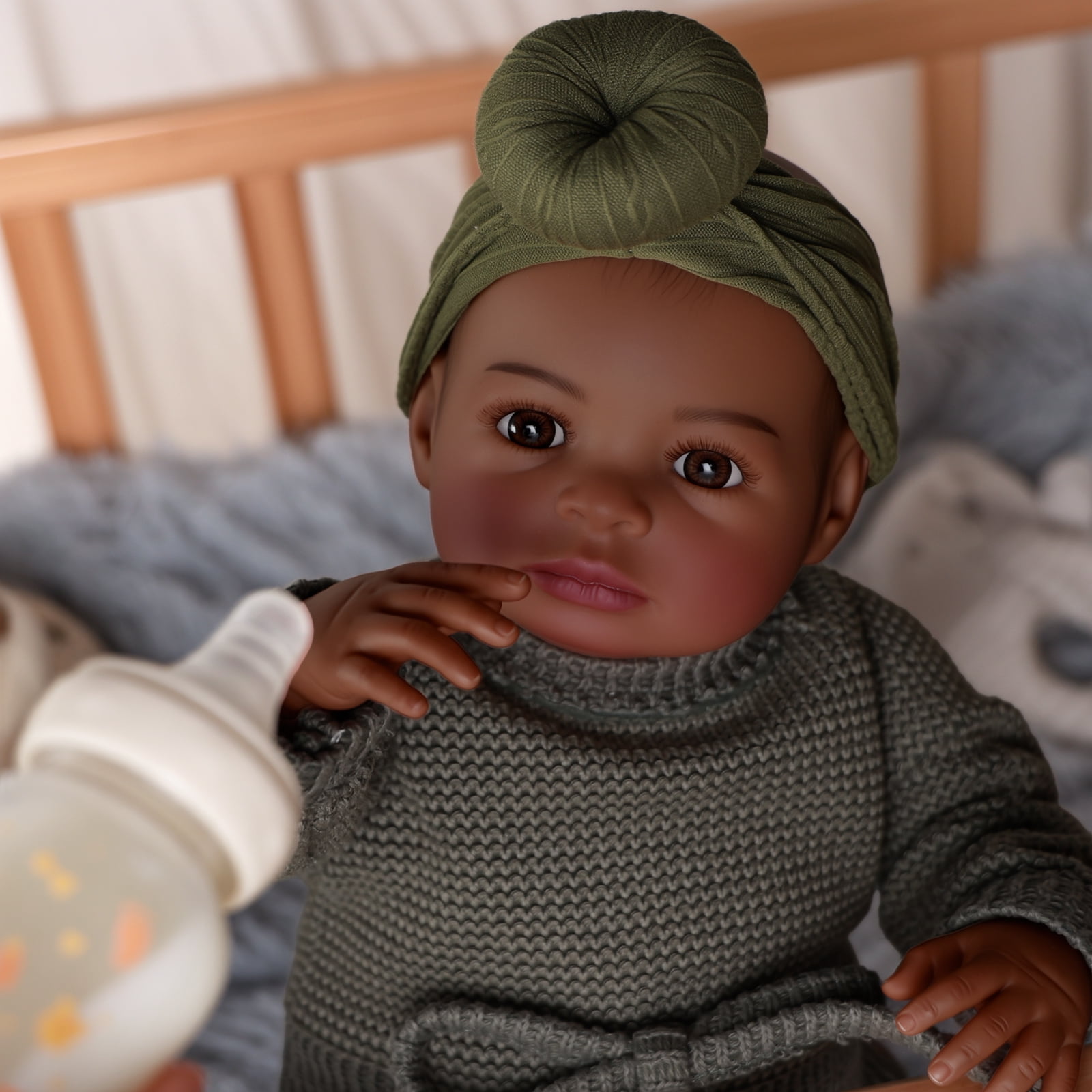 RSG Black Reborn Baby Dolls, 20 Inch Black Girl Lifelike Real Life Baby Dolls with Feeding Kit Gift Box for Kids Ages 3+