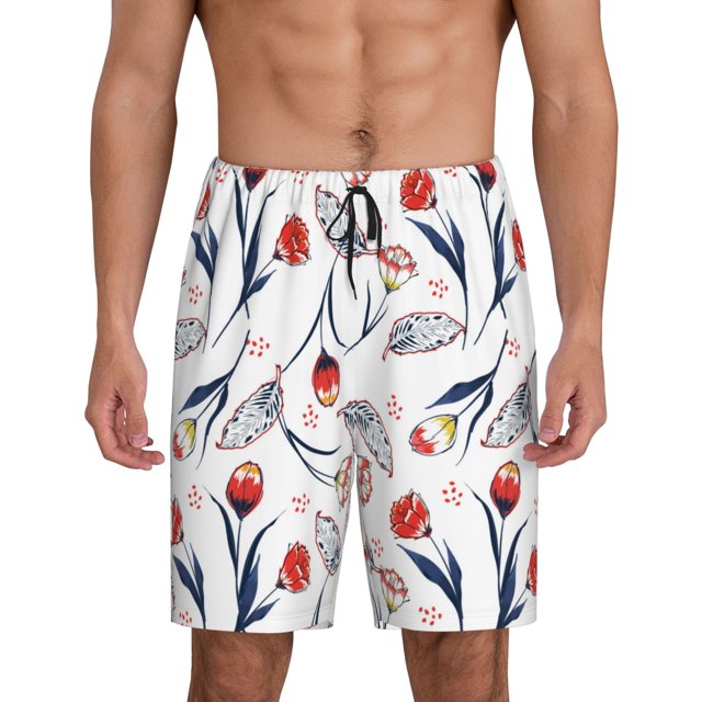 Balery Tulips Flowers Pantalones cortos de pijama de punto de algodón para hombre con cinturilla y bolsillos-XX-Large