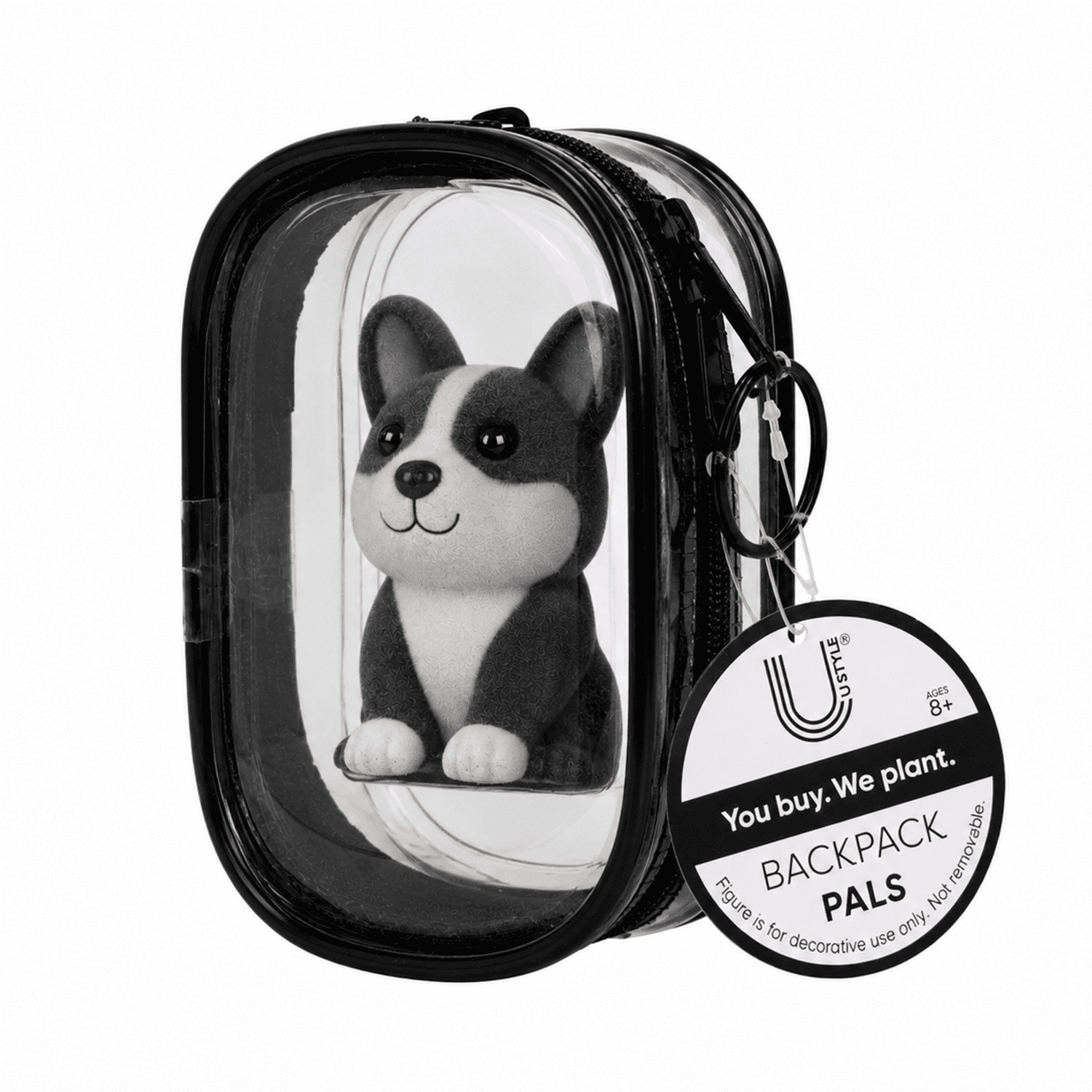 U Style Flocked Corgi Keychain Trinket Pouch - Black Case
