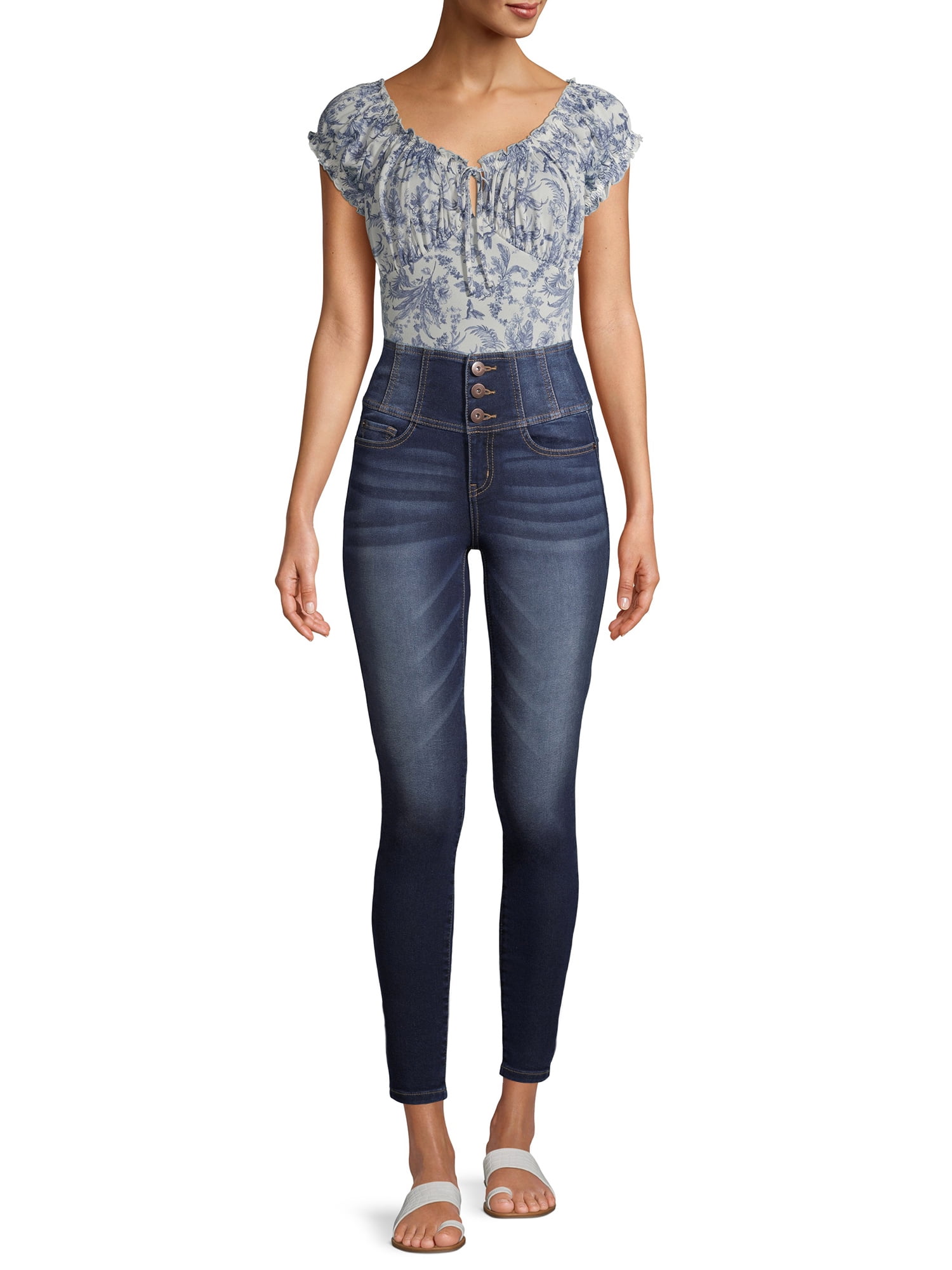 No Boundaries Juniors' 3-Button Corset Jeans