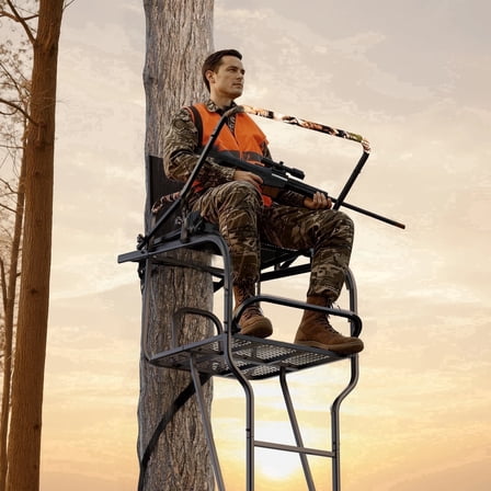 Naipo 18.7ft Hunting Ladder Stand for Deer Hunting With Adjustable Shooting Rail Wide Seat Hunting Stand 350lbs Capacity Full Body Harness Hunting Tree Stand